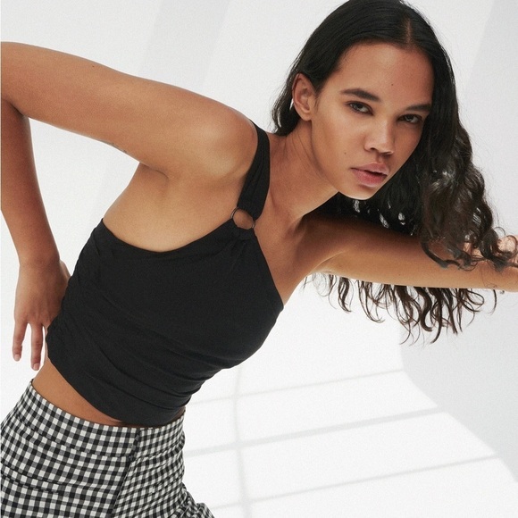 NWOT ZARA one shoulder linen blend crop top black - Picture 1 of 9